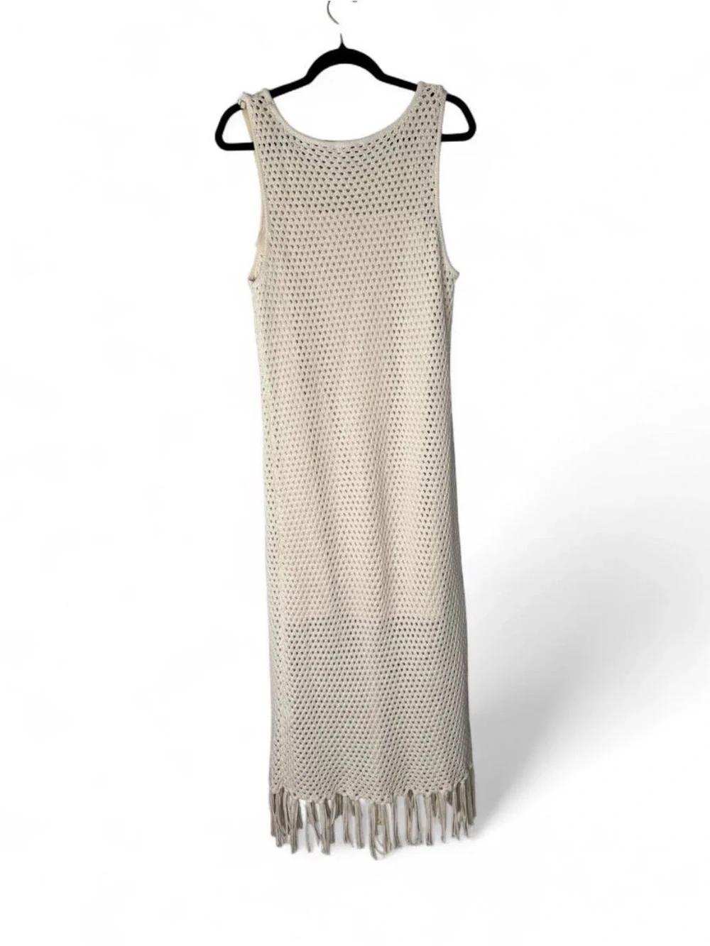 Vince Camuto Ivory crochet dress with fringe, size L EUC